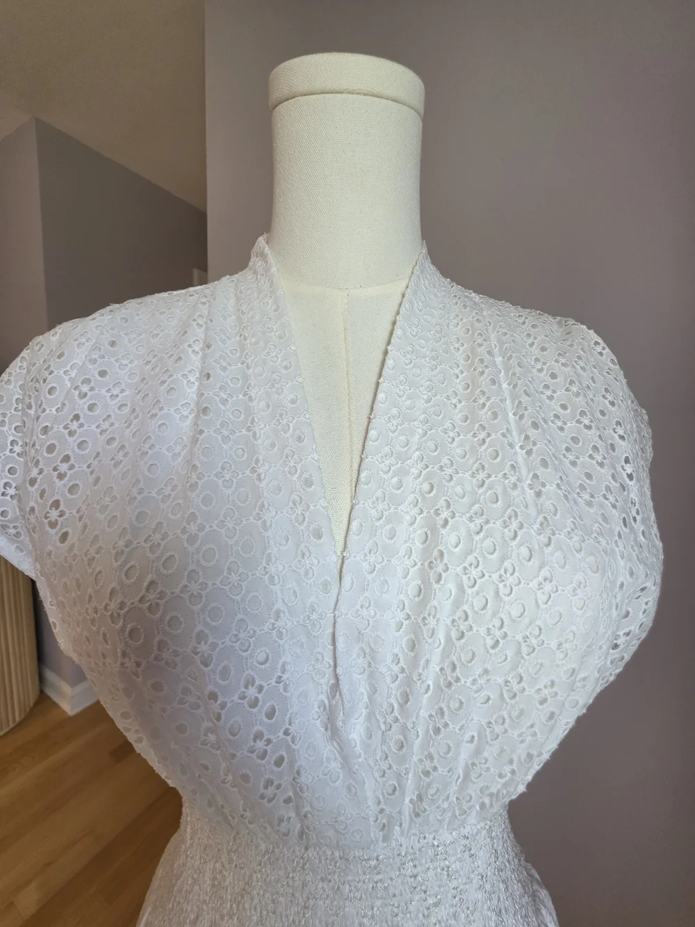 Tory Burch White Eyelet Smocked-Waist Midi Dress